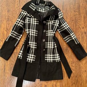 Black Rivet Black and White Plaid Trench Coat